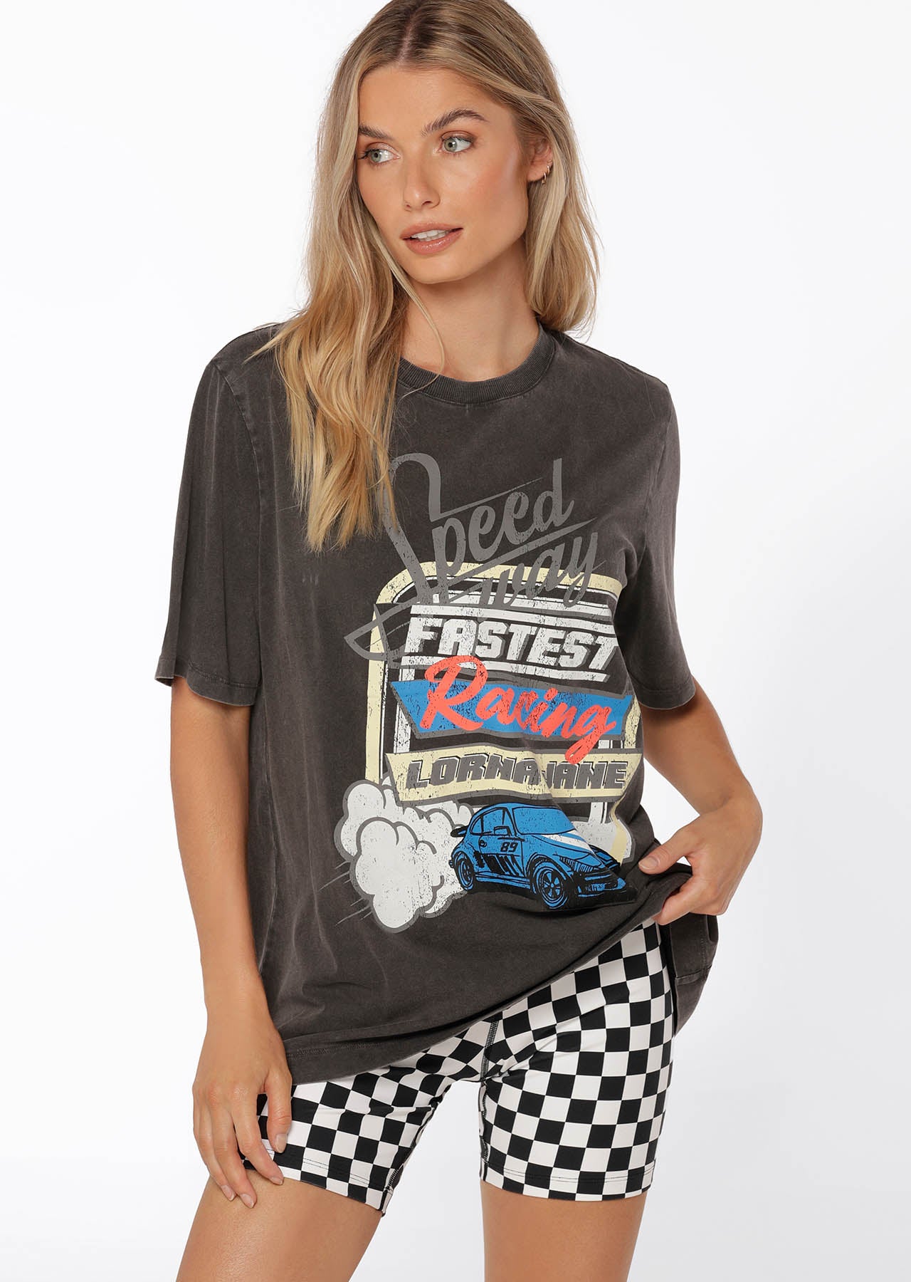 Lorna Jane Speedway Relaxed Tee - Washed Black
