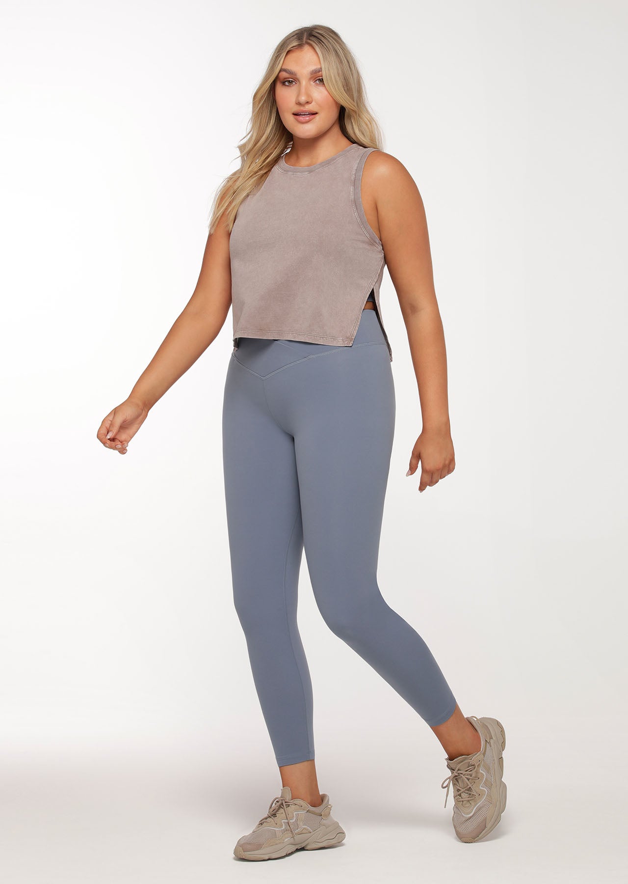 Lorna Jane Split Tank - Washed Bone