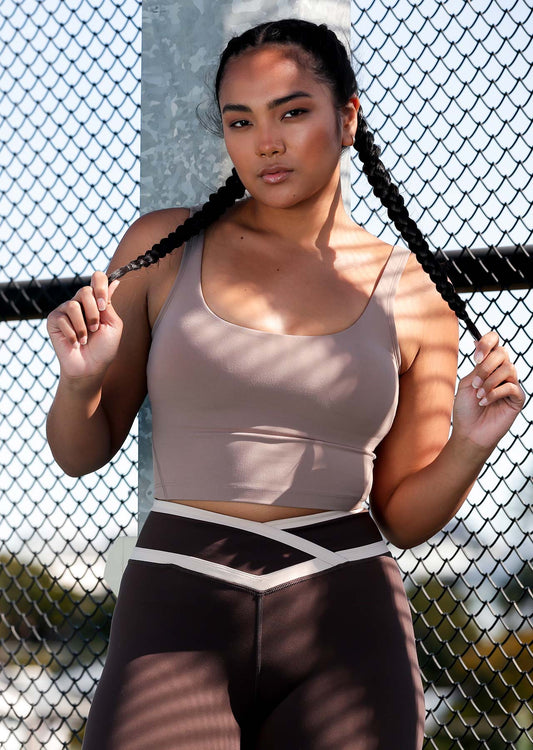 Lorna Jane Streamline Active Cropped Tank Bra Combo - Bone