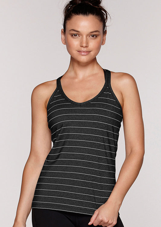 Lorna Jane Stripe Excel Tank - Black Marl Stripe