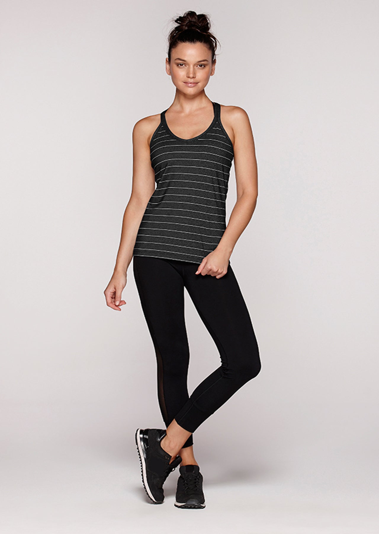 Lorna Jane Stripe Excel Tank - Black Marl Stripe