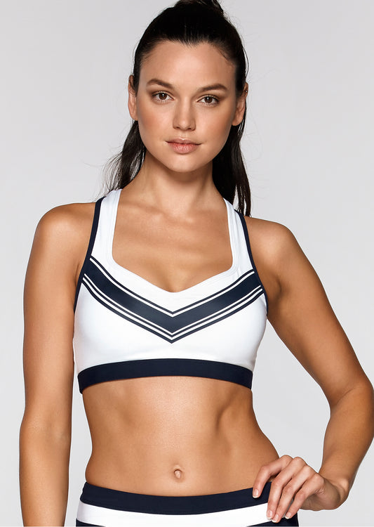 Lorna Jane Stripe Sensation Sports Bra - White/Ink