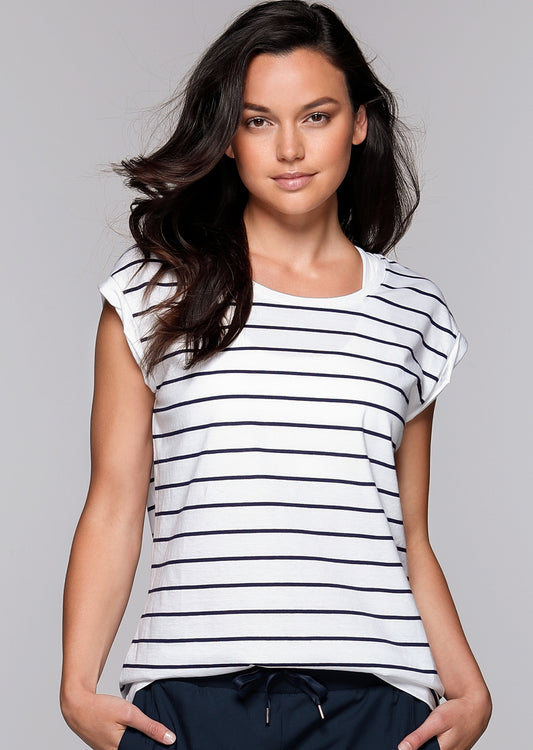 Lorna Jane Stripe Sensation T-Shirt - White/Ink Stripe