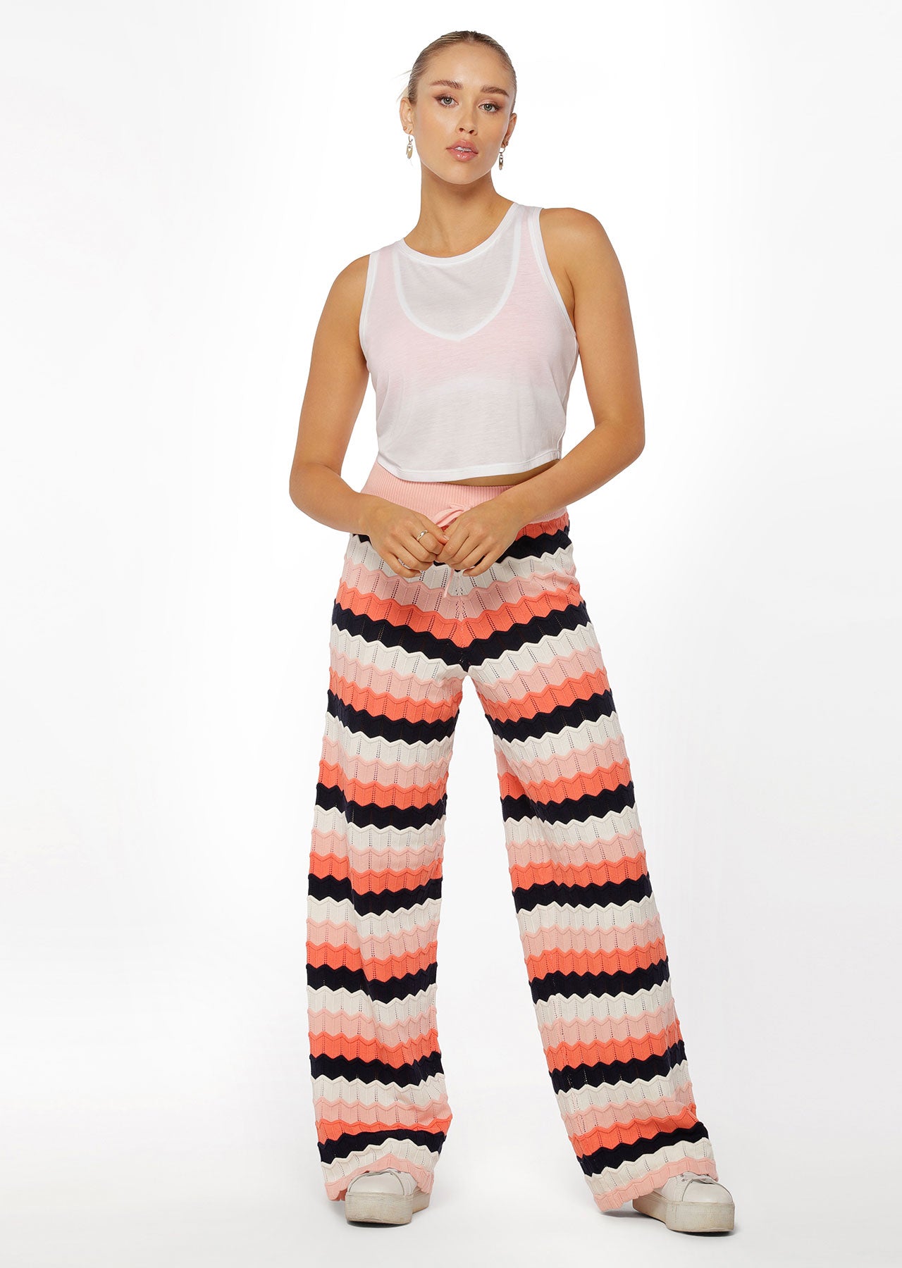 Lorna Jane Summer Knitted Lounge Pants - Peach Stripe