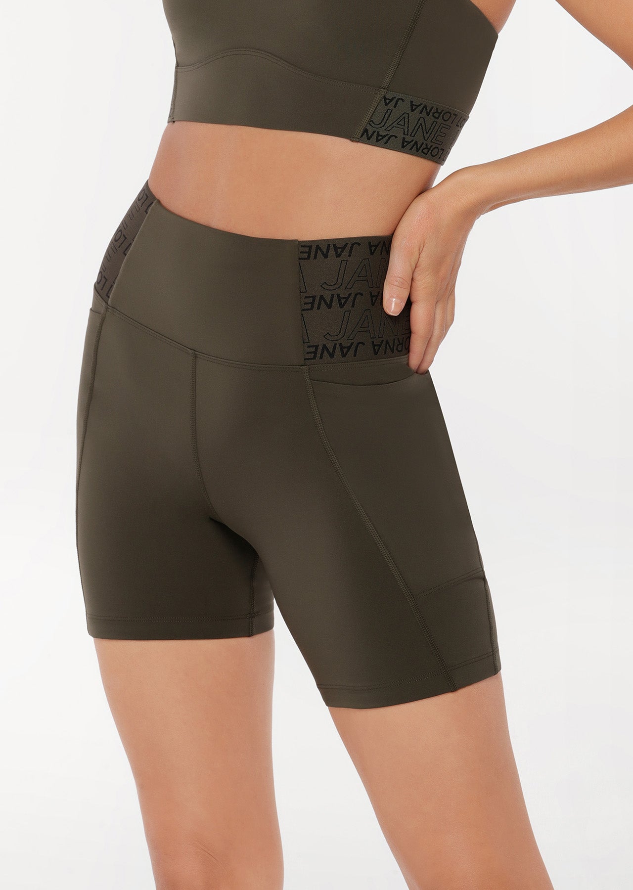 Lorna Jane Superior Phone Pocket Bike Shorts - Dark Luxury Green