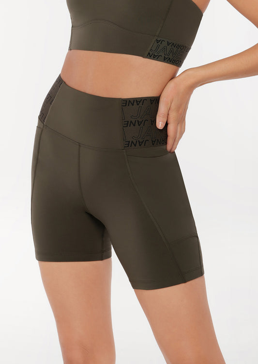 Lorna Jane Superior Phone Pocket Bike Shorts - Dark Luxury Green