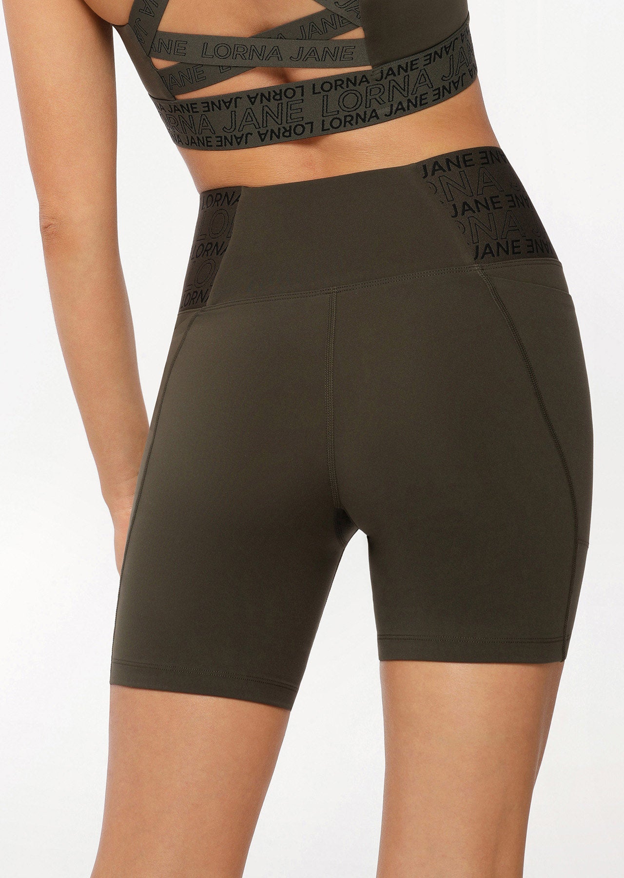 Lorna Jane Superior Phone Pocket Bike Shorts - Dark Luxury Green
