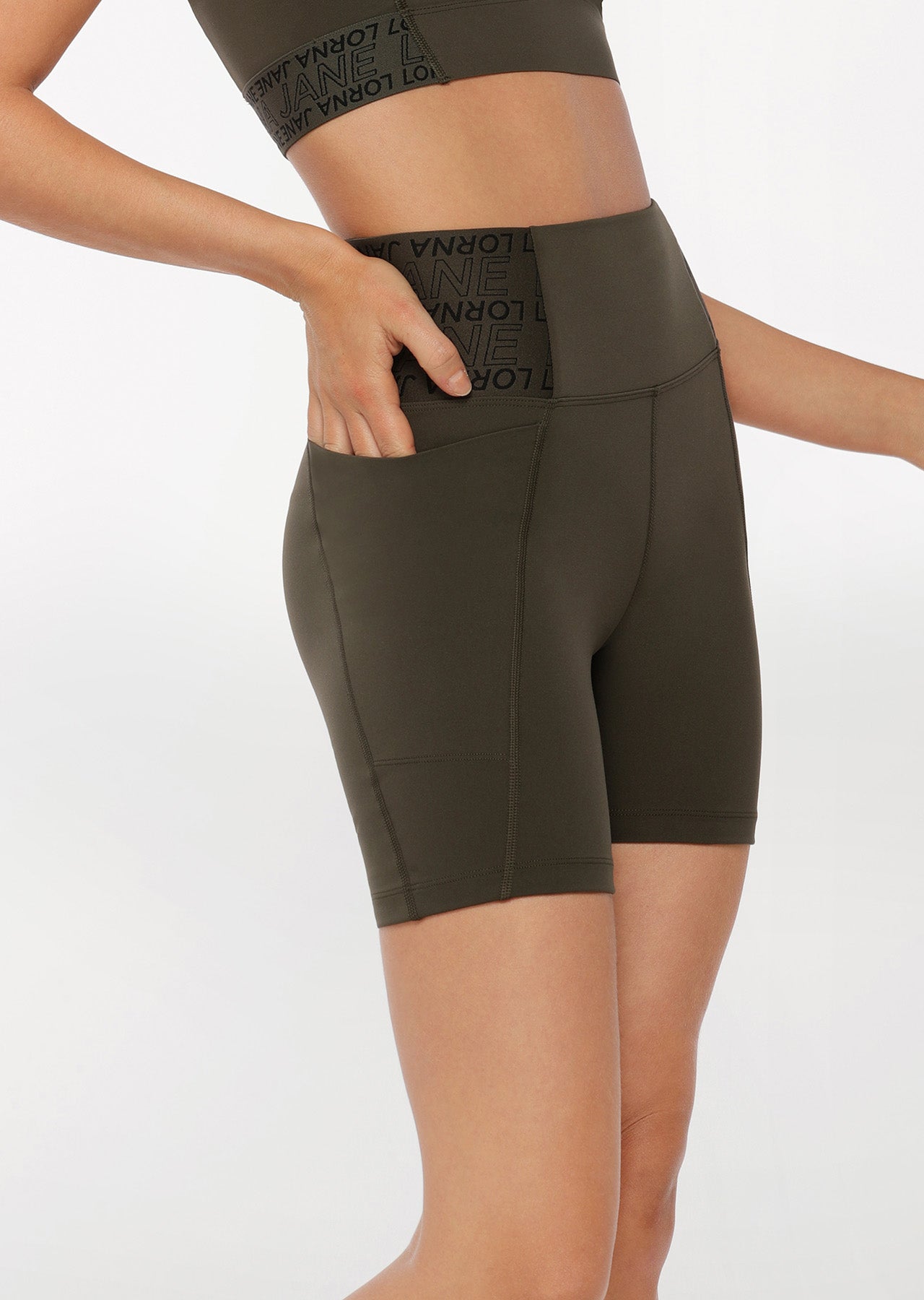 Lorna Jane Superior Phone Pocket Bike Shorts - Dark Luxury Green