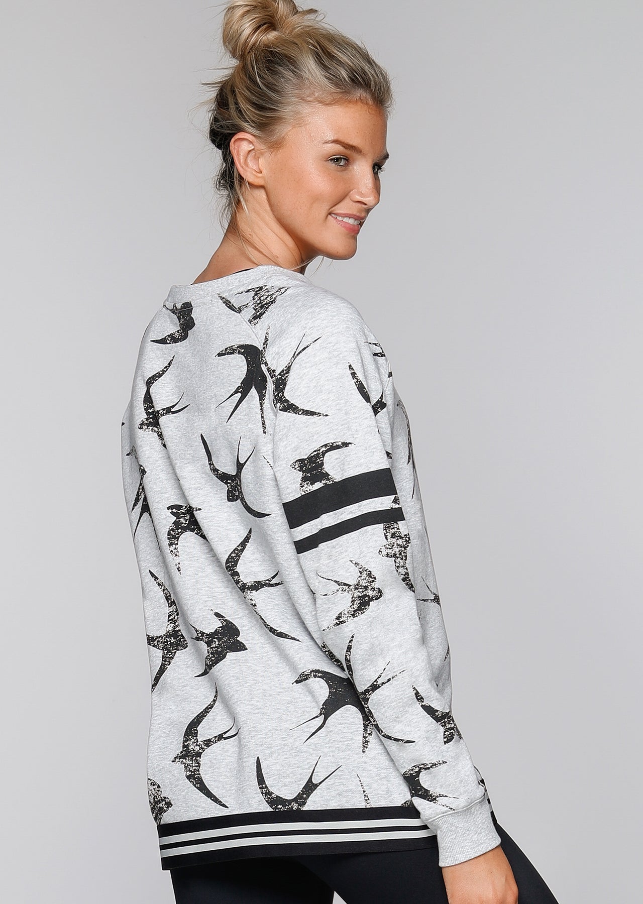 Lorna Jane Swallows Sweat Shirt - Light Grey Marl