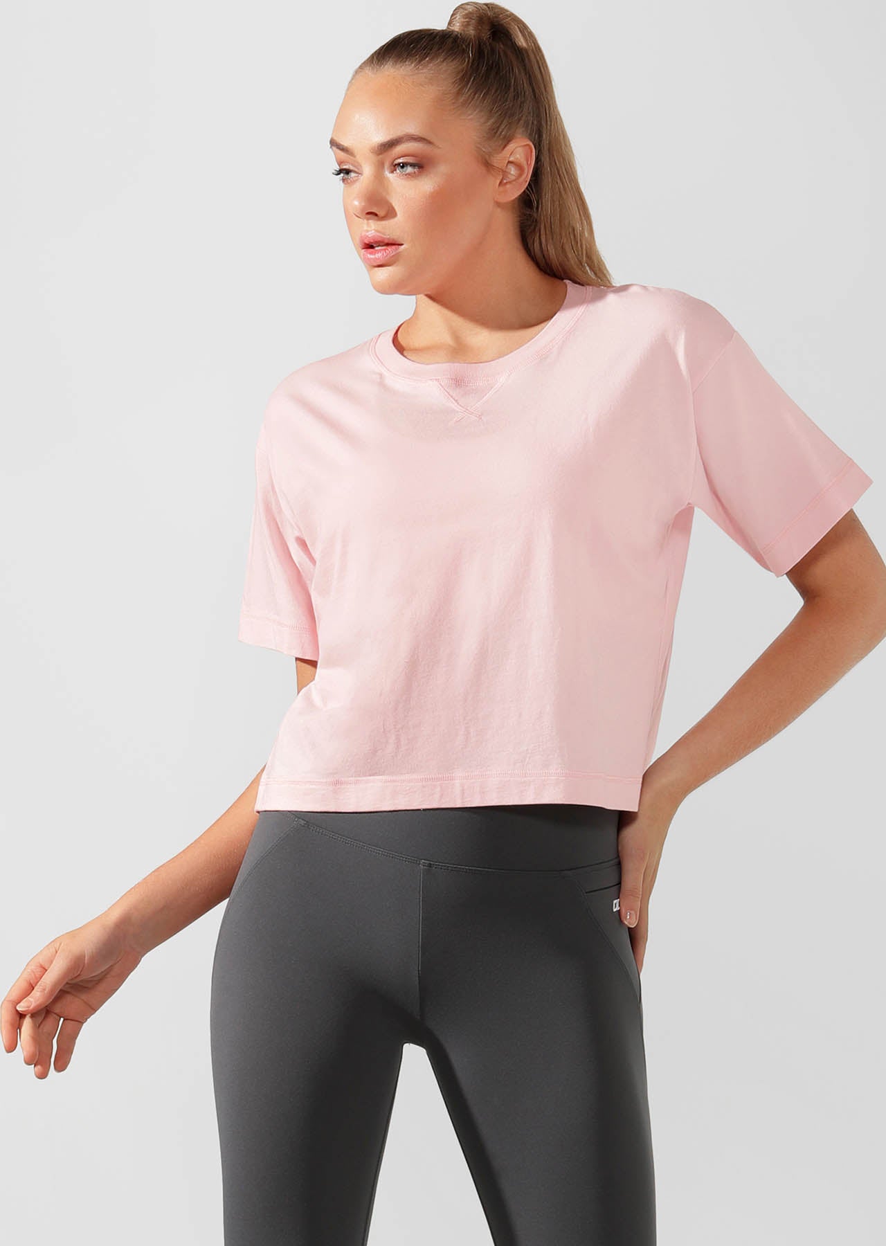 Lorna Jane Take It Easy Cropped Tee - Pale Peony