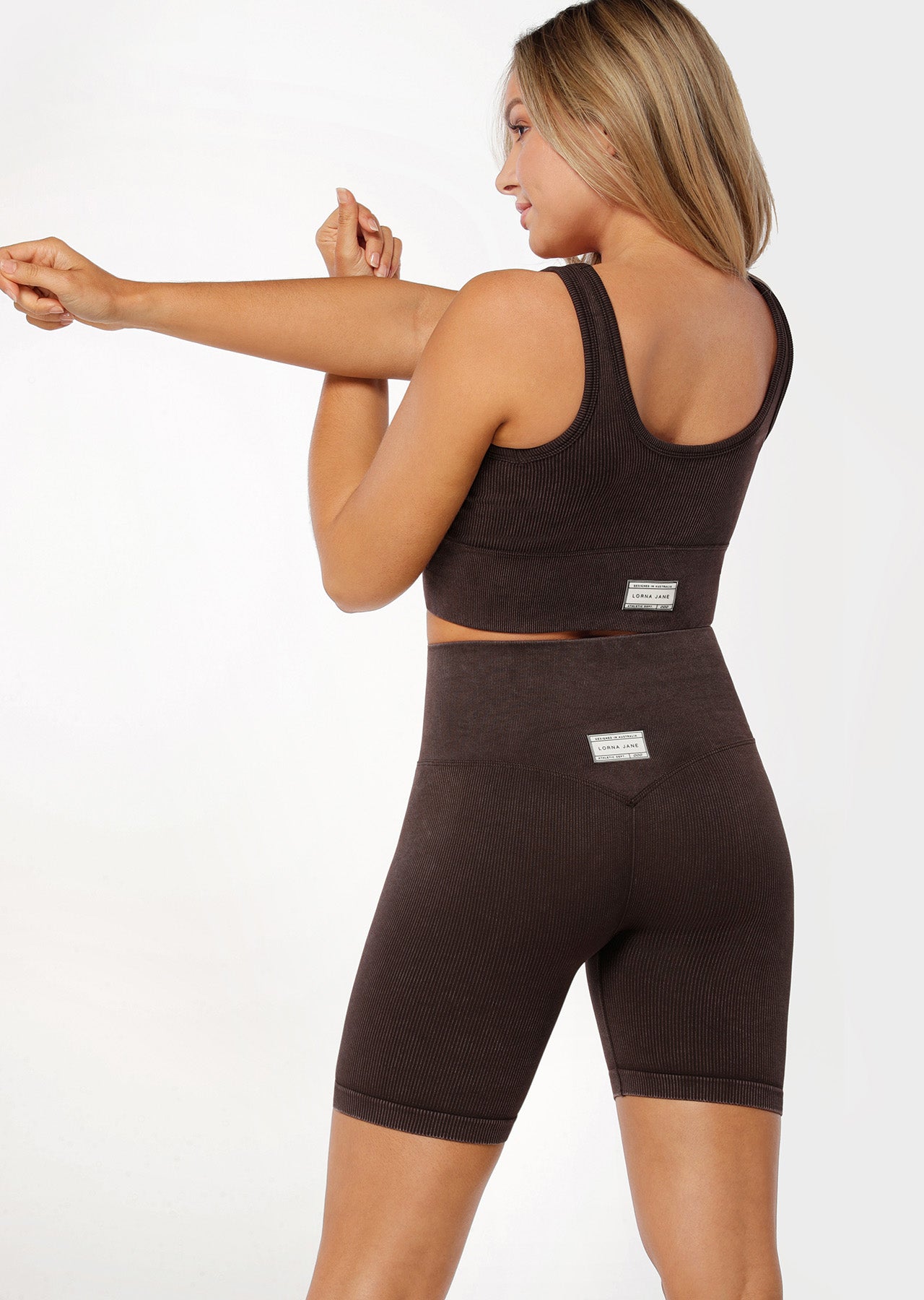 Lorna Jane Tempo Ribbed Seamless Long Line Bra - Washed Volcano