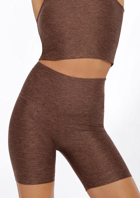 Lorna Jane Thermo Tech High Fold Bike Shorts - Chocolate Marl Print