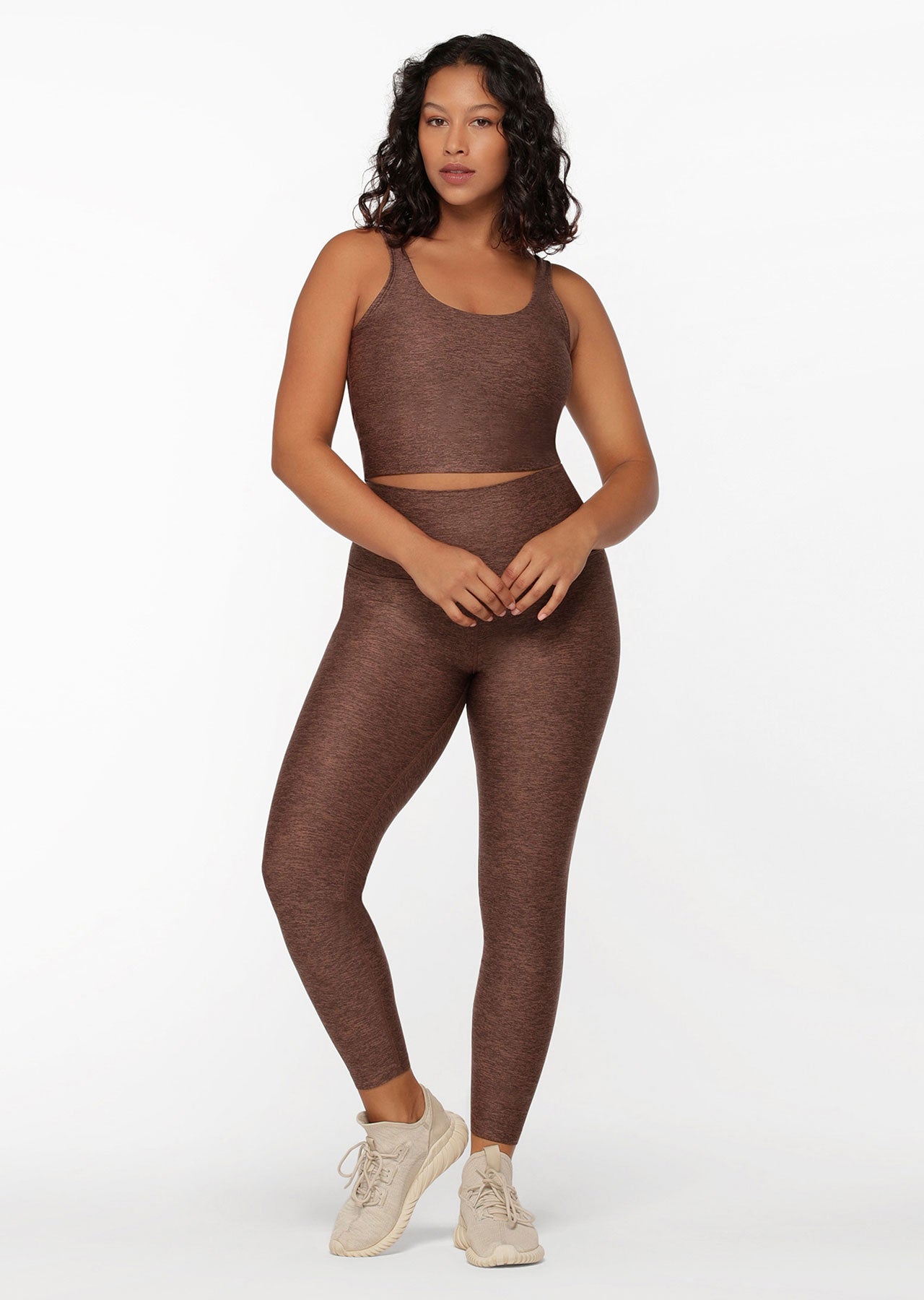 Lorna Jane Thermo Tech High Fold Full Length Leggings - Chocolate Marl Print