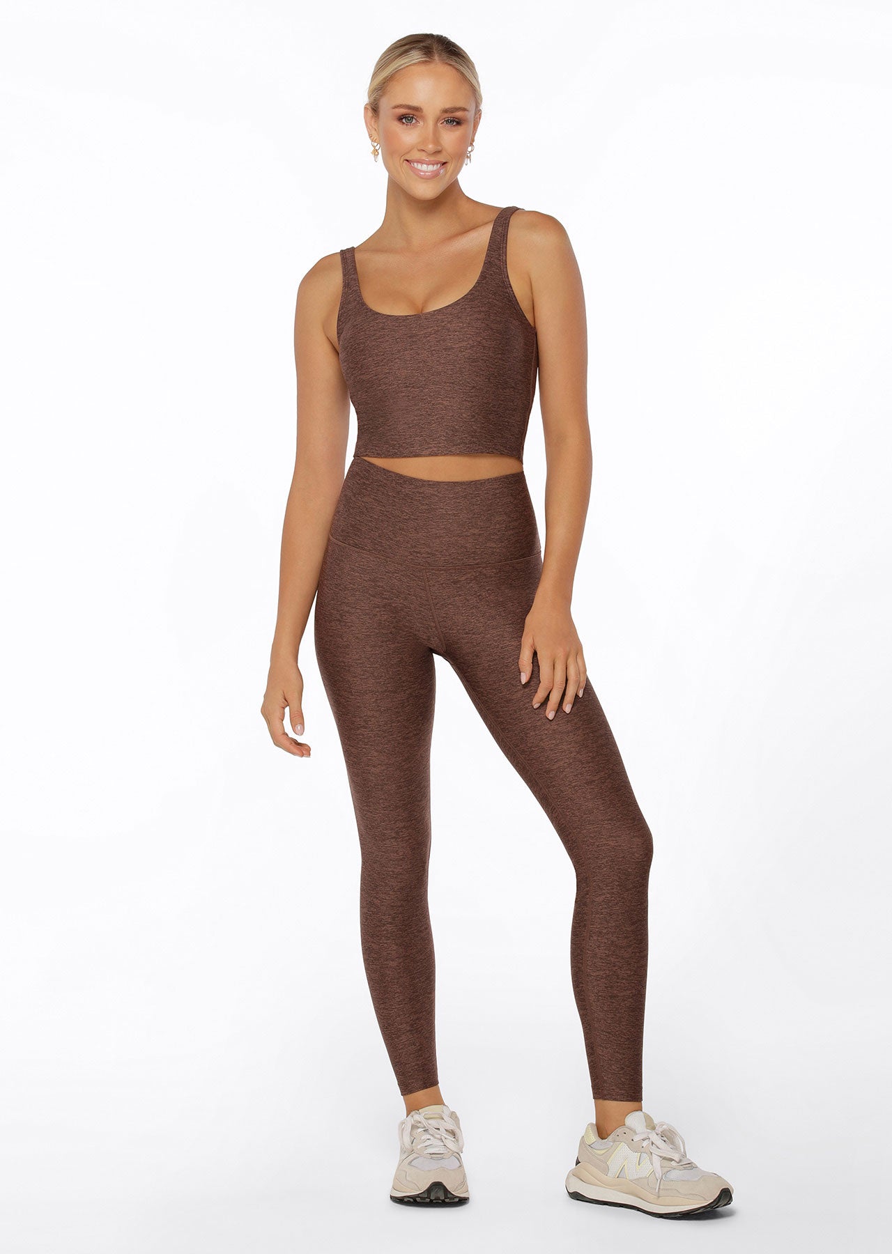 Lorna Jane Thermo Tech High Fold Full Length Leggings - Chocolate Marl Print