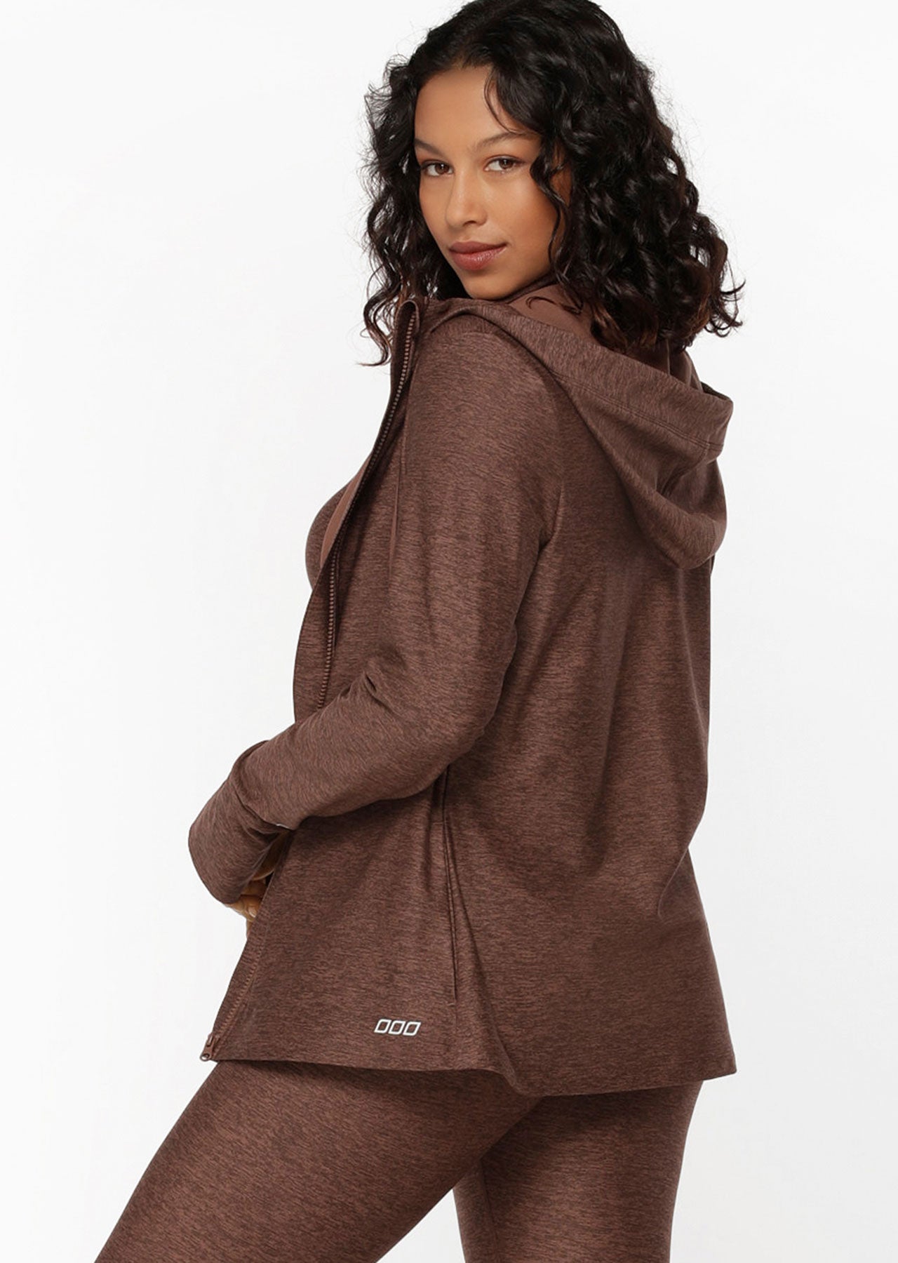 Lorna Jane Thermo Tech Hoodie - Chocolate Marl Print