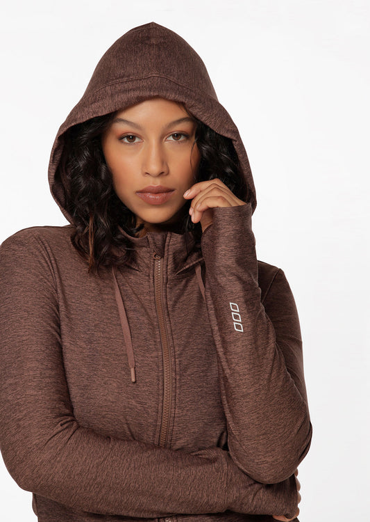 Lorna Jane Thermo Tech Hoodie - Chocolate Marl Print