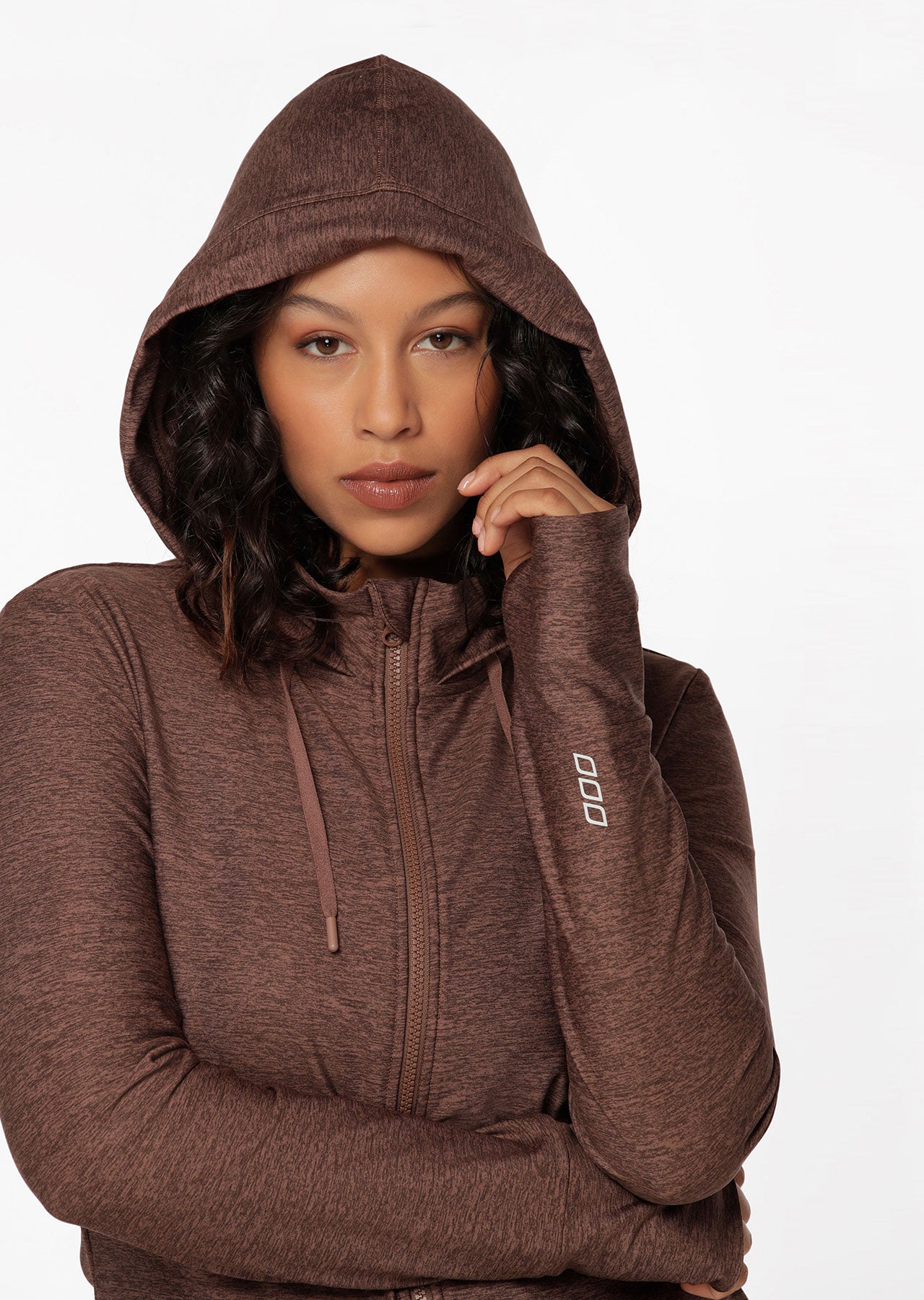 Lorna Jane Thermo Tech Hoodie - Chocolate Marl Print