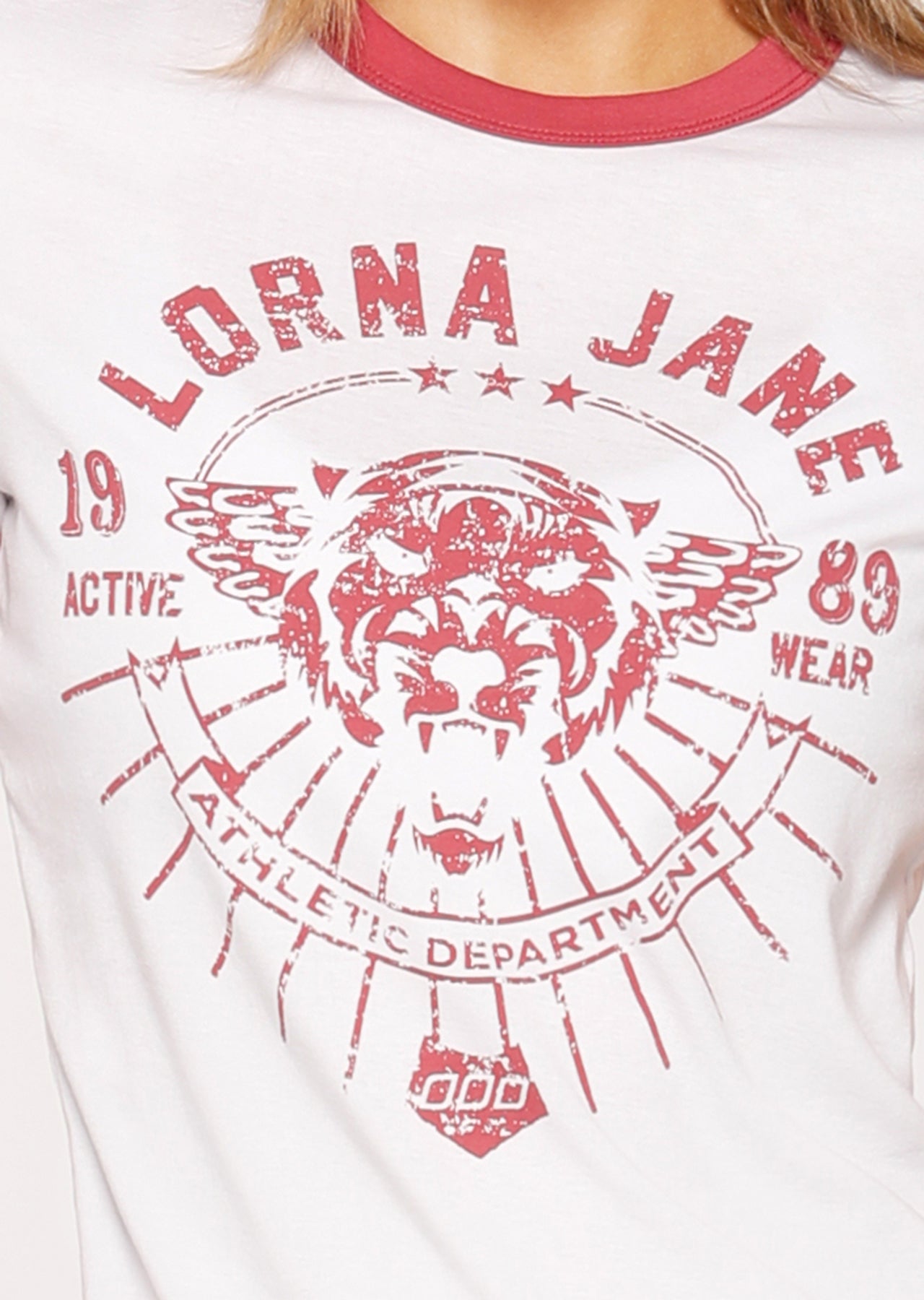 Lorna Jane Throw Back Tee - White/Raspberry Sorbet