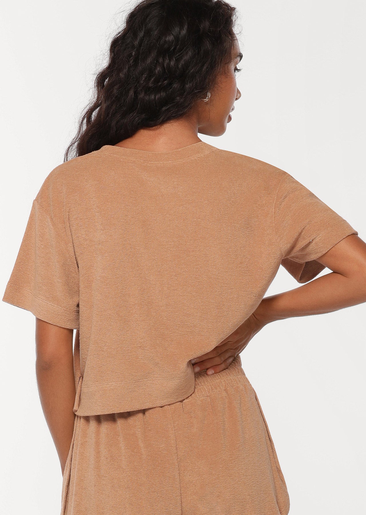 Lorna Jane Throwback Towelling Tee - Light Biscuit