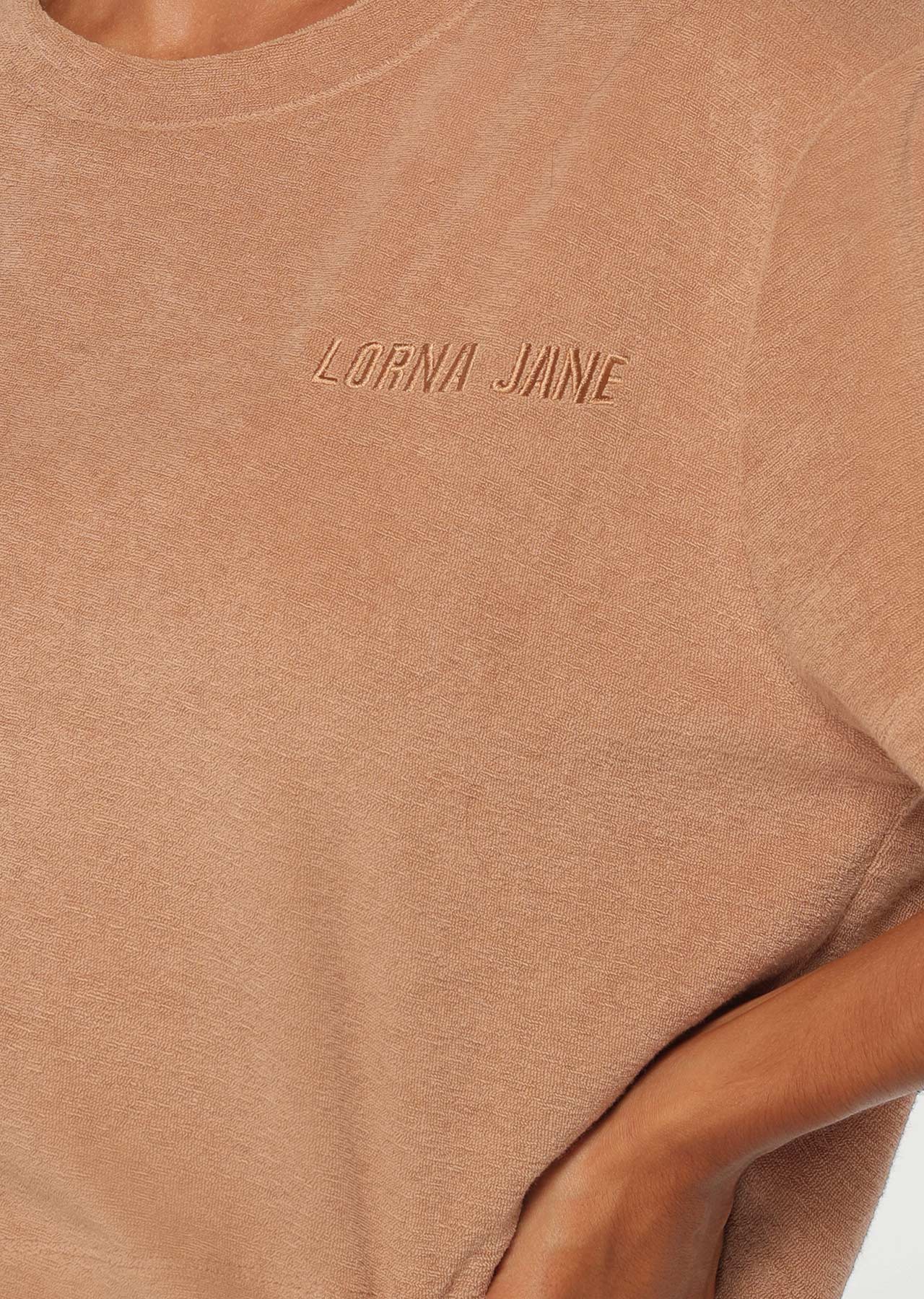 Lorna Jane Throwback Towelling Tee - Light Biscuit