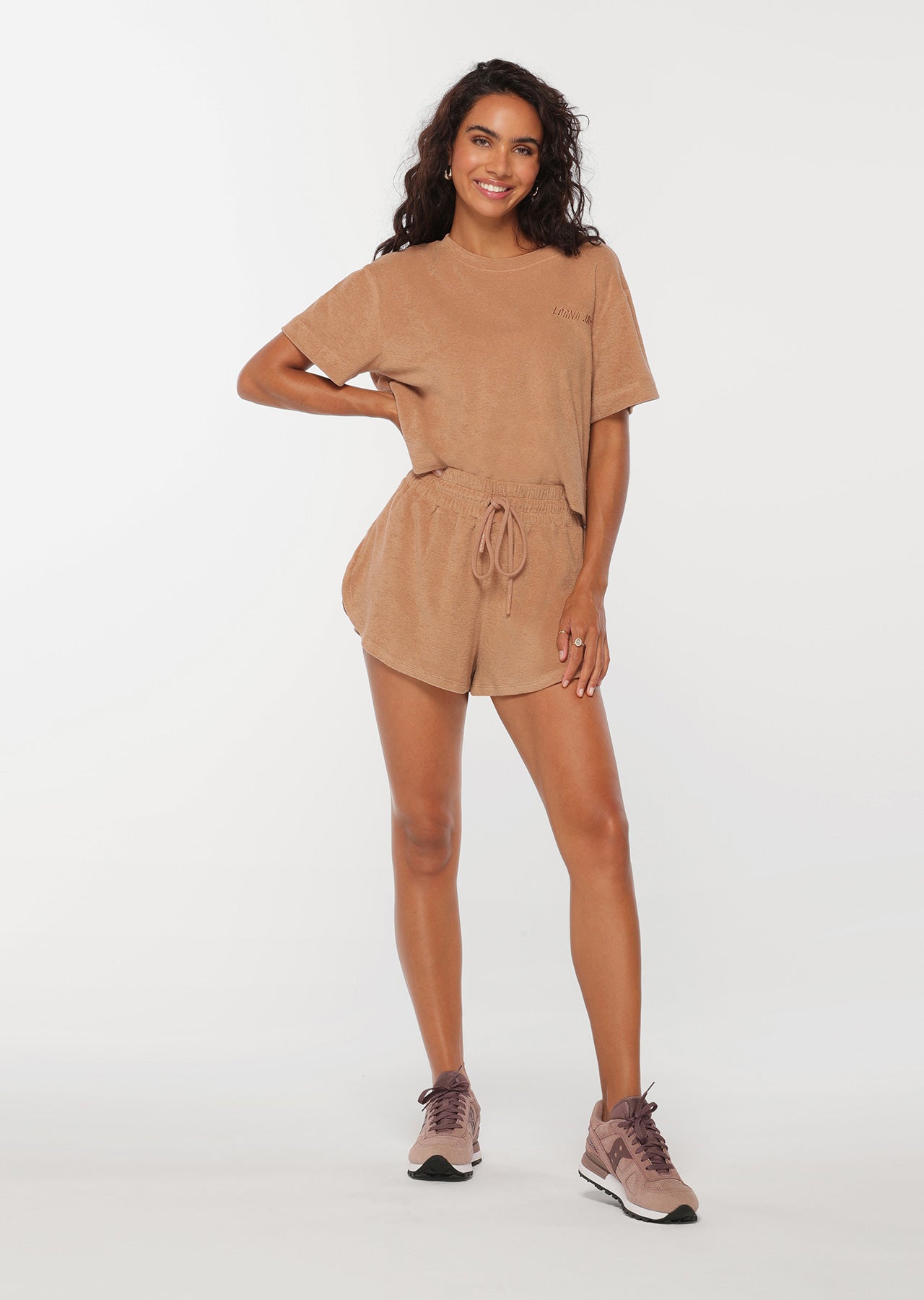 Lorna Jane Throwback Towelling Tee - Light Biscuit