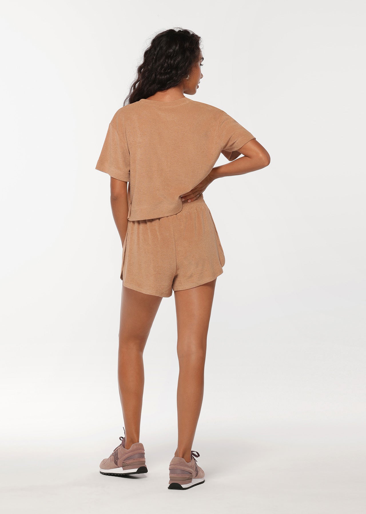 Lorna Jane Throwback Towelling Tee - Light Biscuit