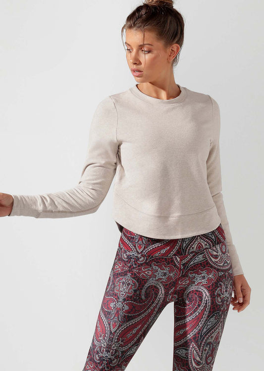 Lorna Jane Throwover Active Long Sleeve Top - Off White Marl