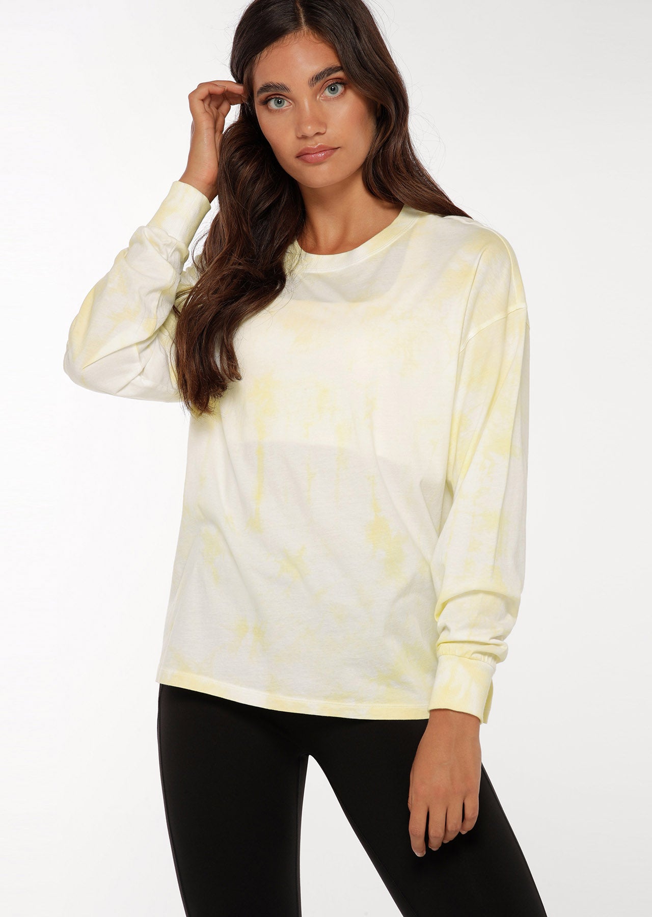 Lorna Jane Tie Dye Boyfriend Long Sleeve Top - Lemon Cream Tie Dye