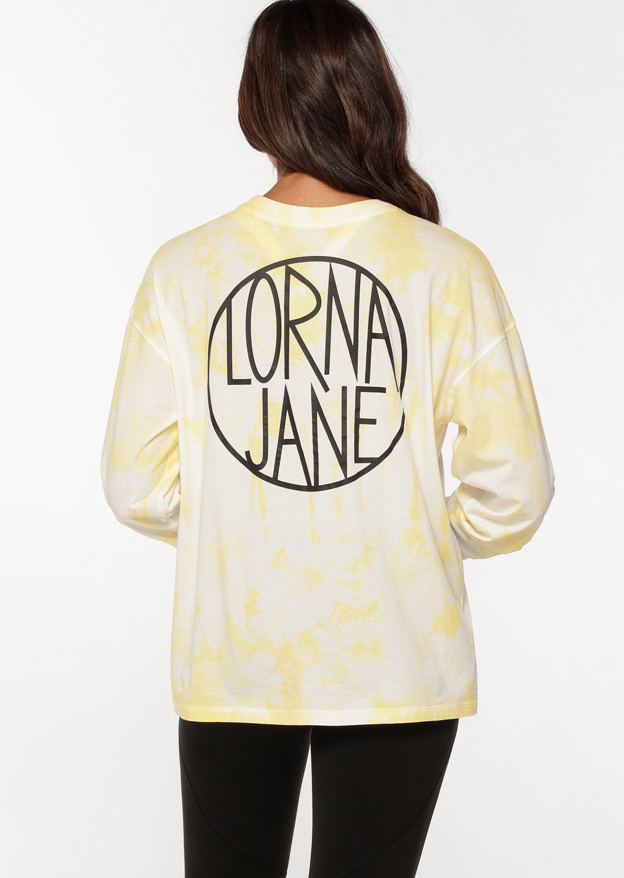 Lorna Jane Tie Dye Boyfriend Long Sleeve Top - Lemon Cream Tie Dye