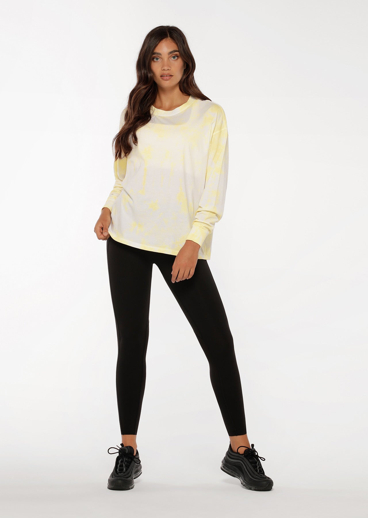 Lorna Jane Tie Dye Boyfriend Long Sleeve Top - Lemon Cream Tie Dye
