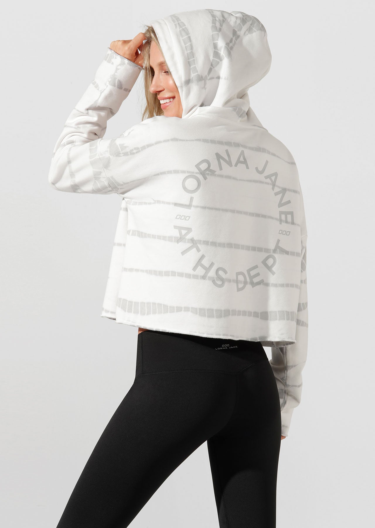Lorna Jane Tie Dye Cropped Hoodie - White Tie Dye