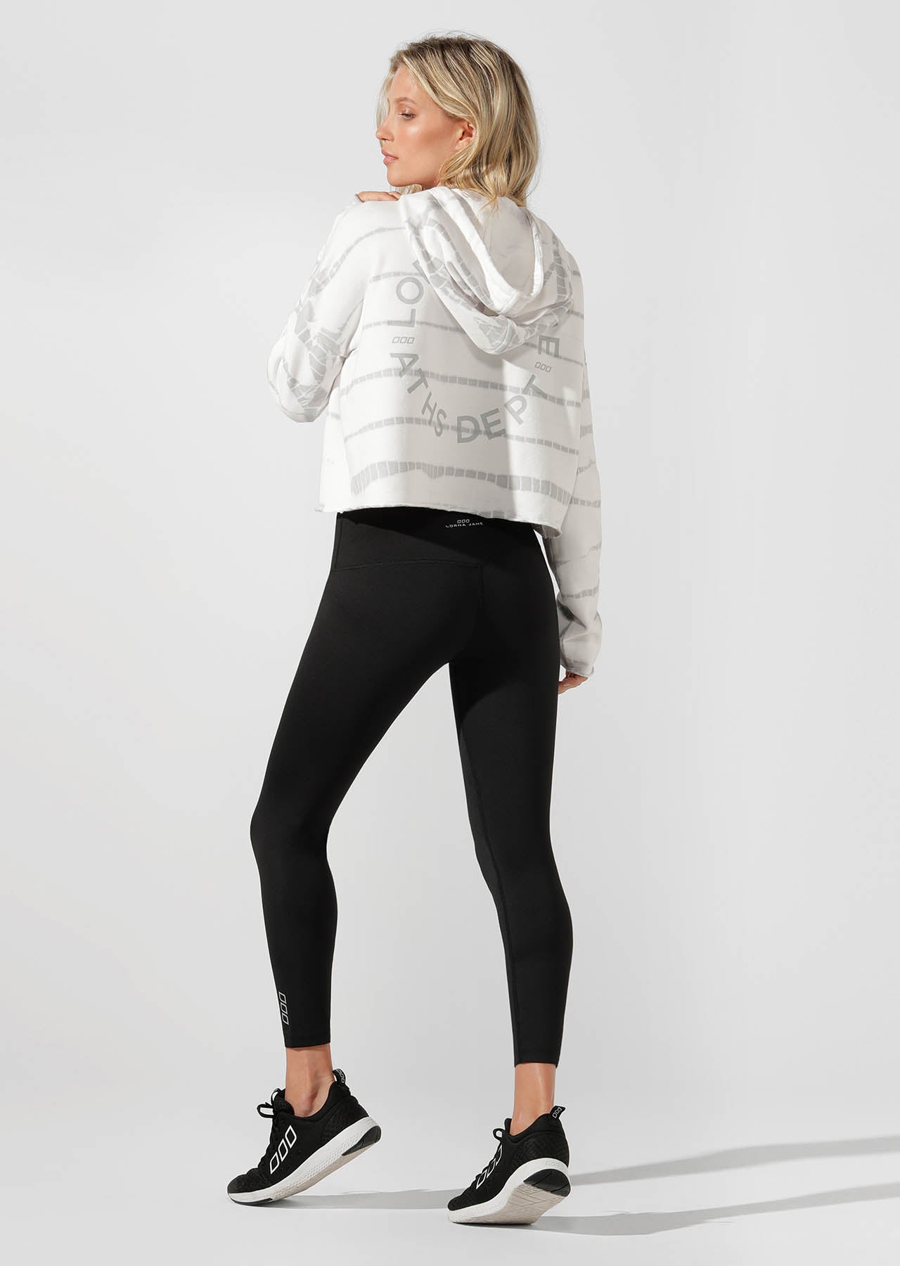 Lorna Jane Tie Dye Cropped Hoodie - White Tie Dye