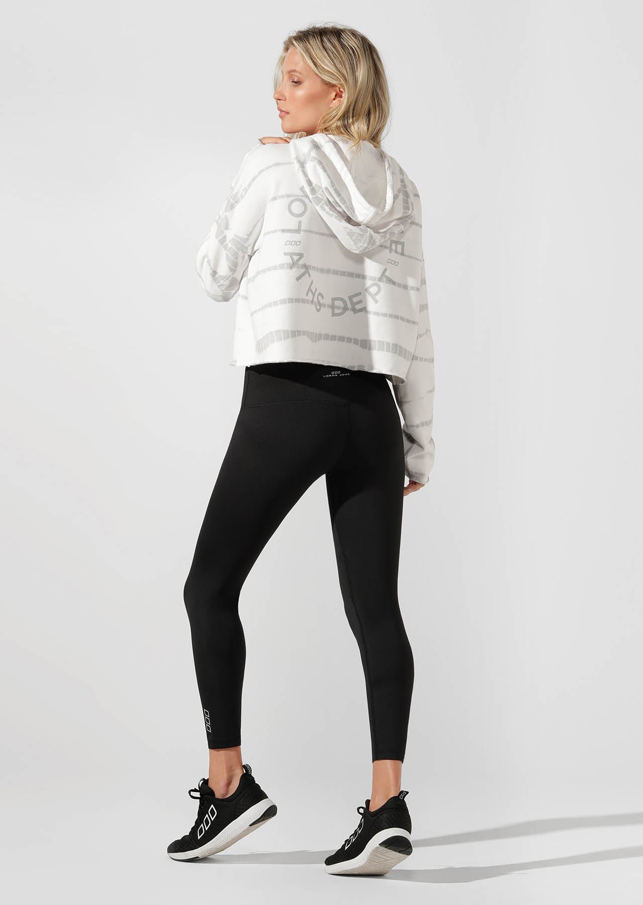 Lorna Jane Tie Dye Cropped Hoodie - White Tie Dye