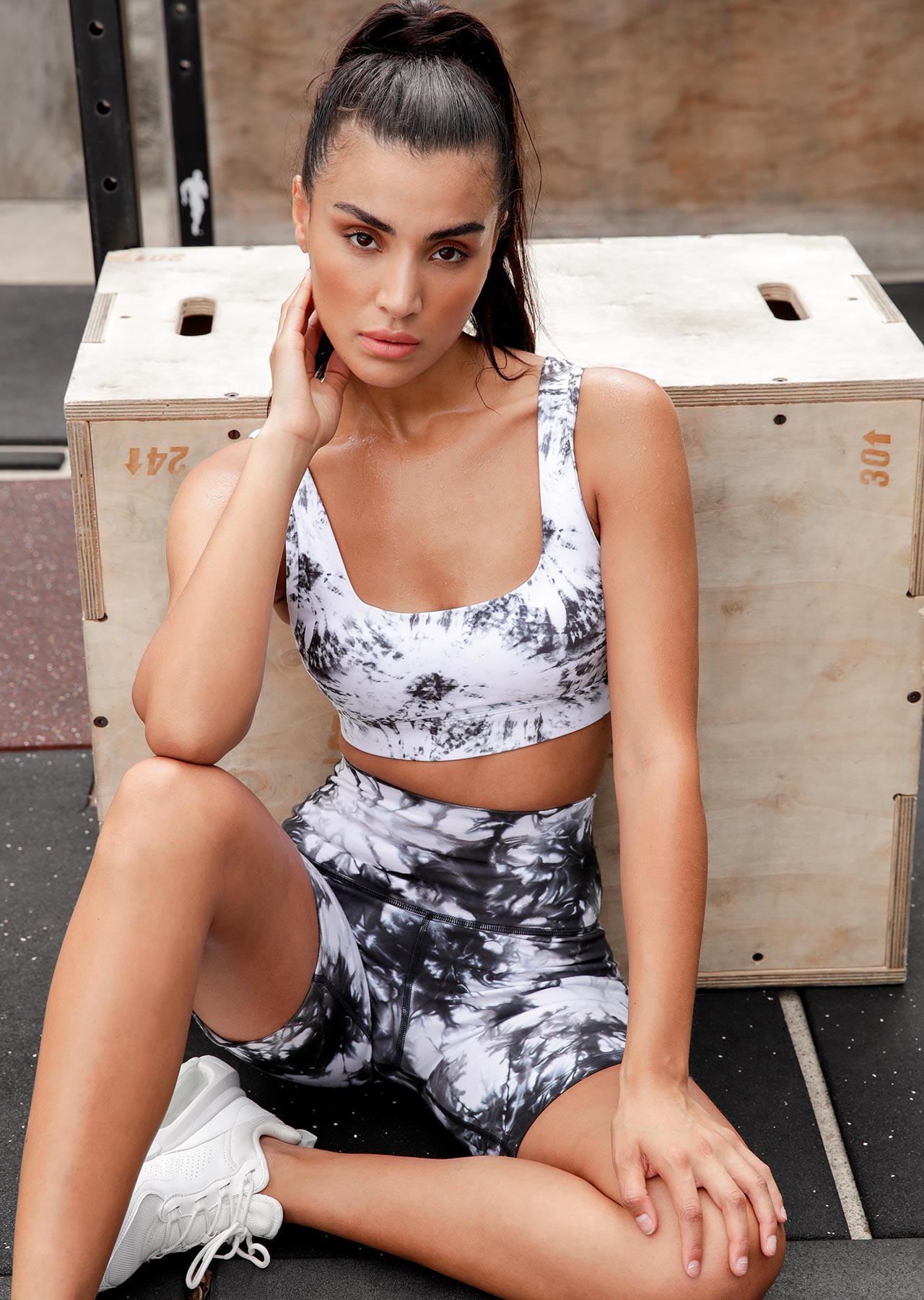 Lorna Jane Tie Dye Sports Bra - Black Tie Dye