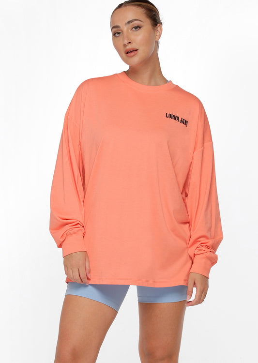 Lorna Jane Too Blessed Oversized Long Sleeve Top - Tangerine