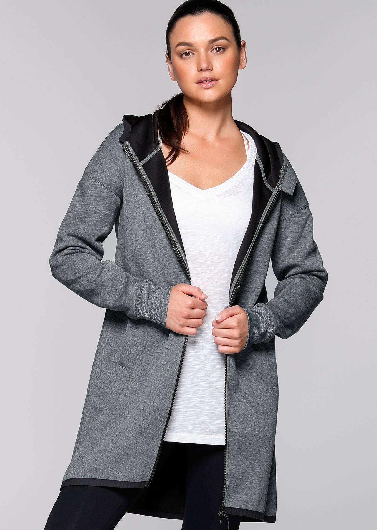 Lorna Jane Top Up Hooded Jacket - Dark Grey Marl