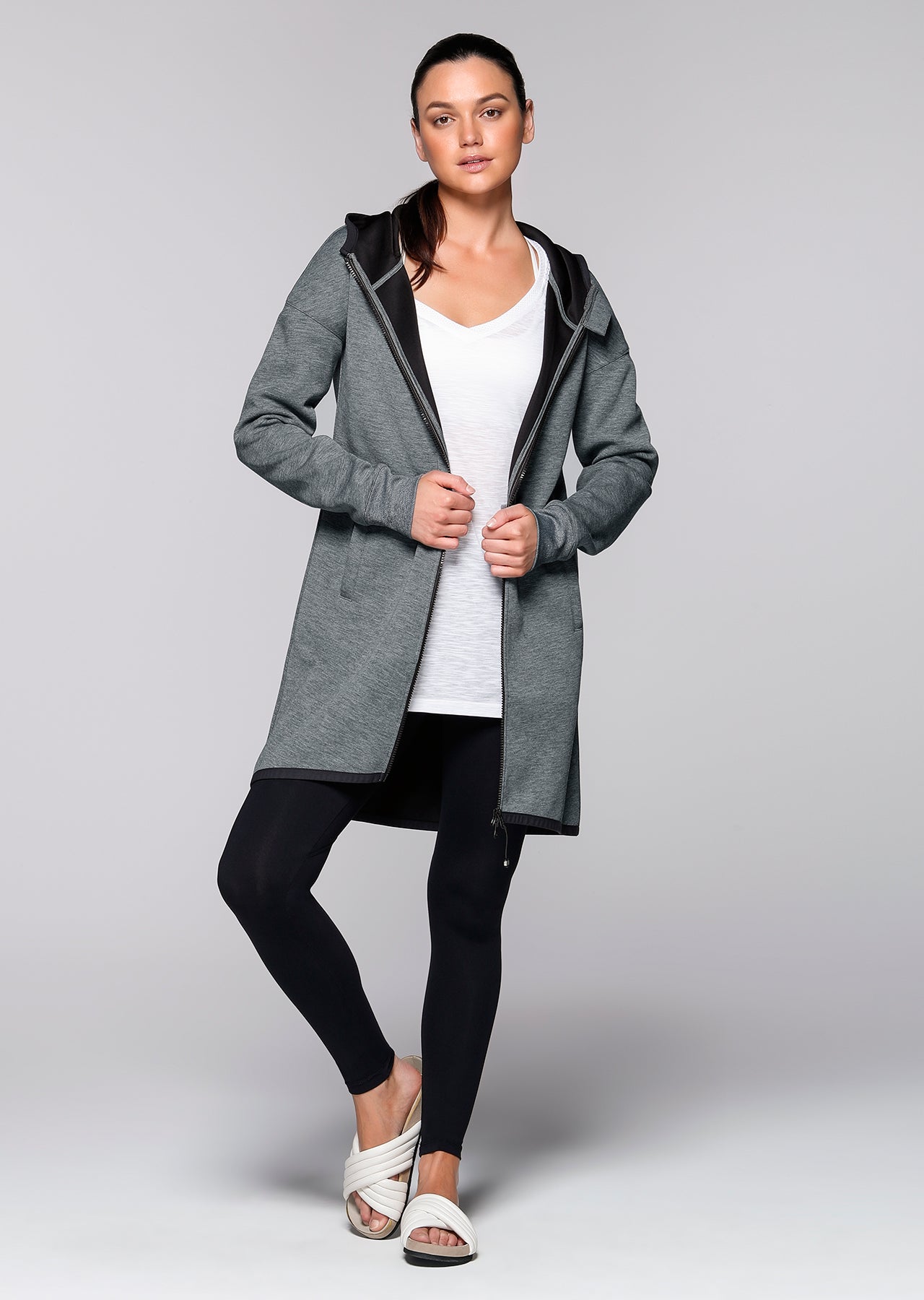 Lorna Jane Top Up Hooded Jacket - Dark Grey Marl