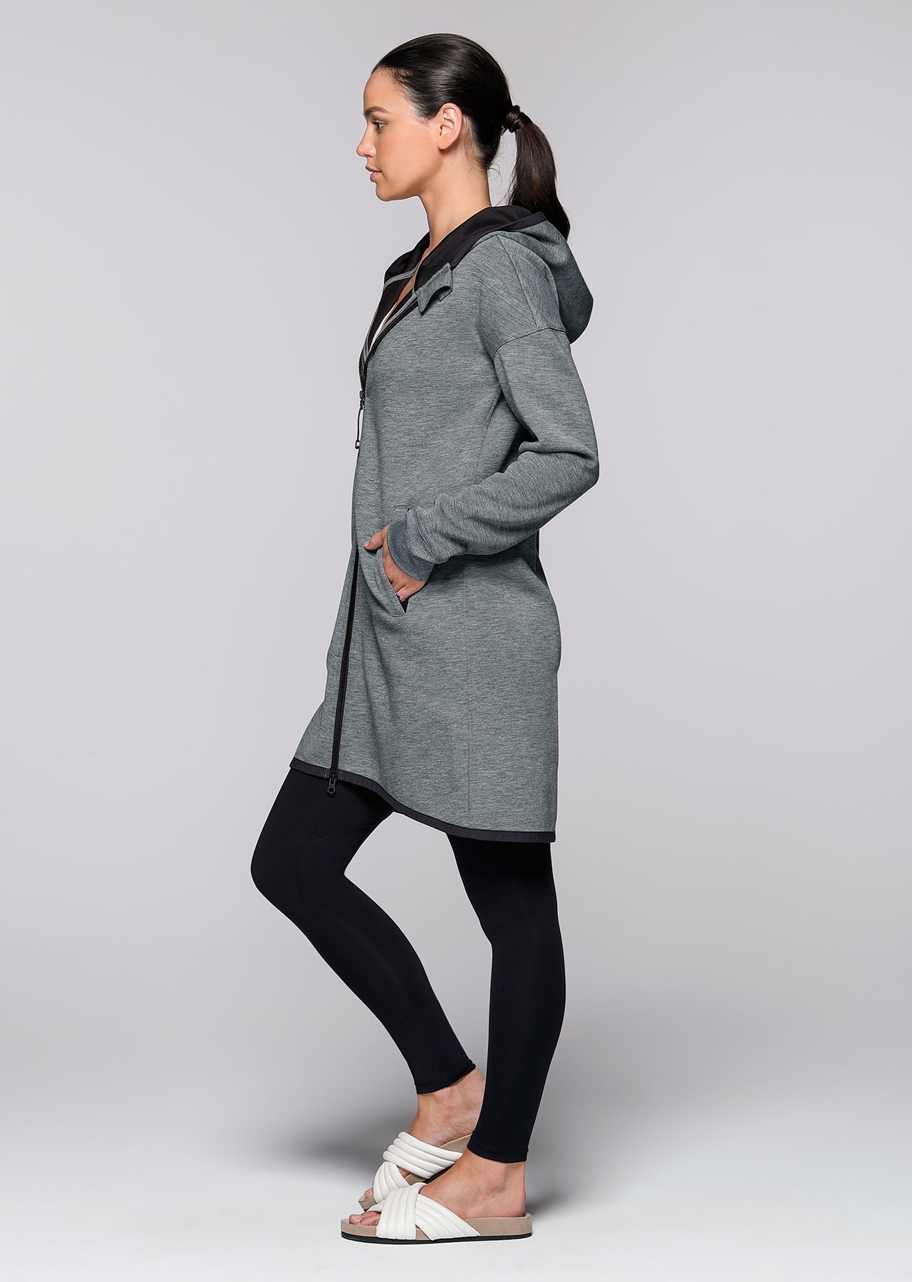 Lorna Jane Top Up Hooded Jacket - Dark Grey Marl
