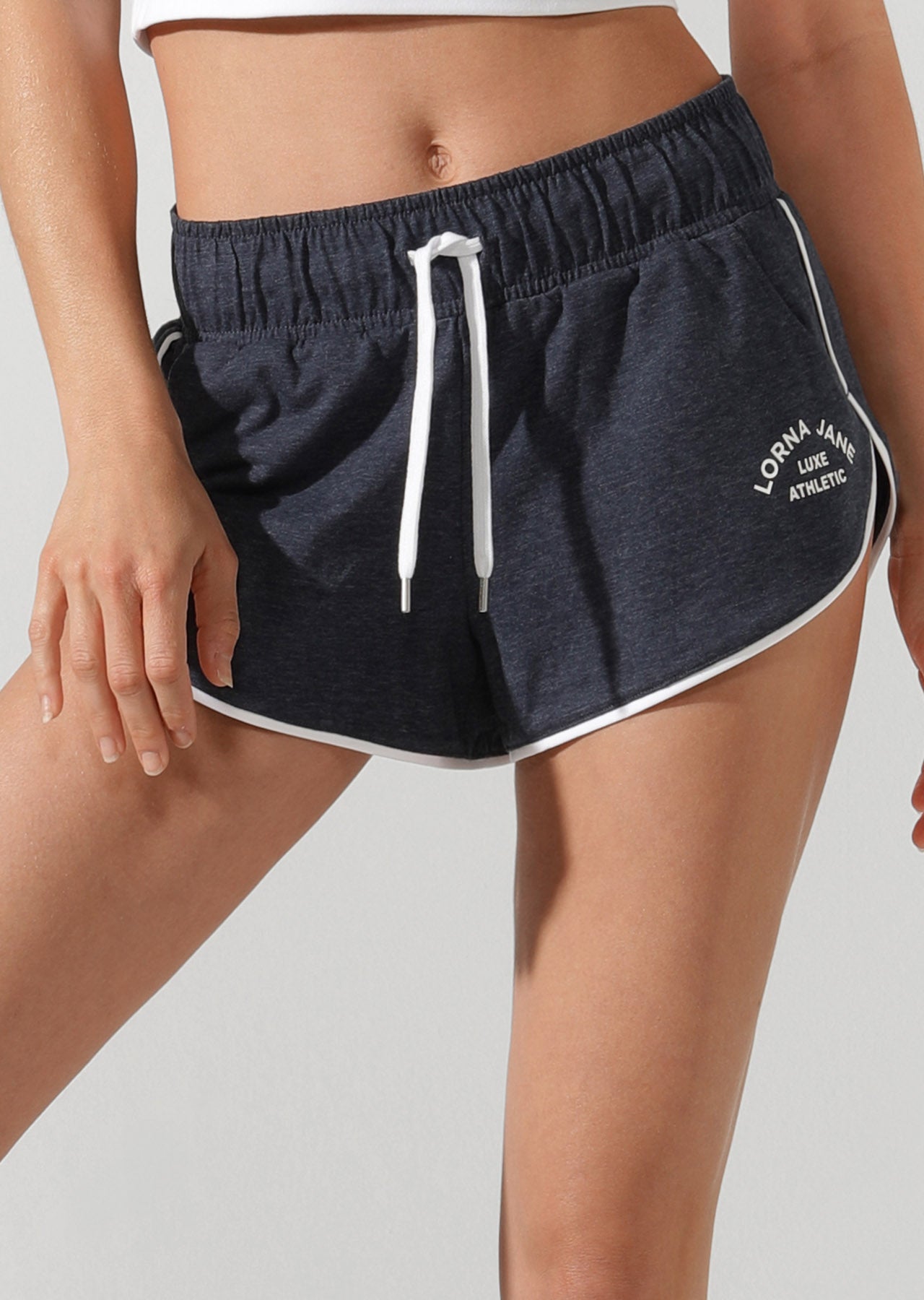 Lorna Jane Track-Side Retro Shorts - Midnight Indigo Marl