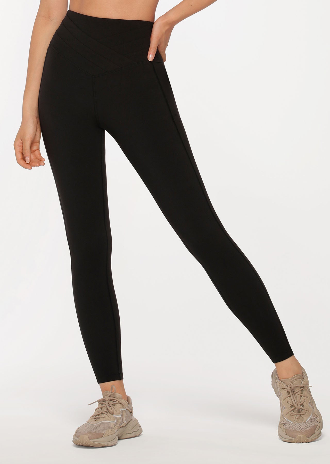 Lorna Jane Tuck Front Phone Pocket Full Length Leggings - Black
