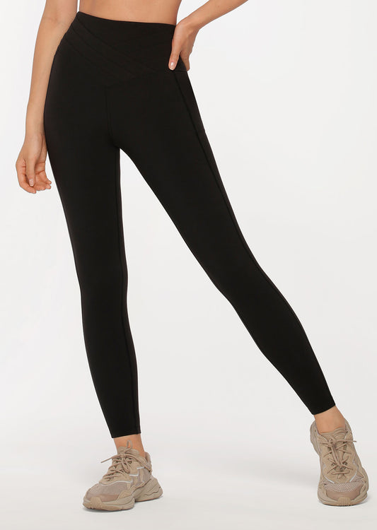 Lorna Jane Tuck Front Phone Pocket Full Length Leggings - Black