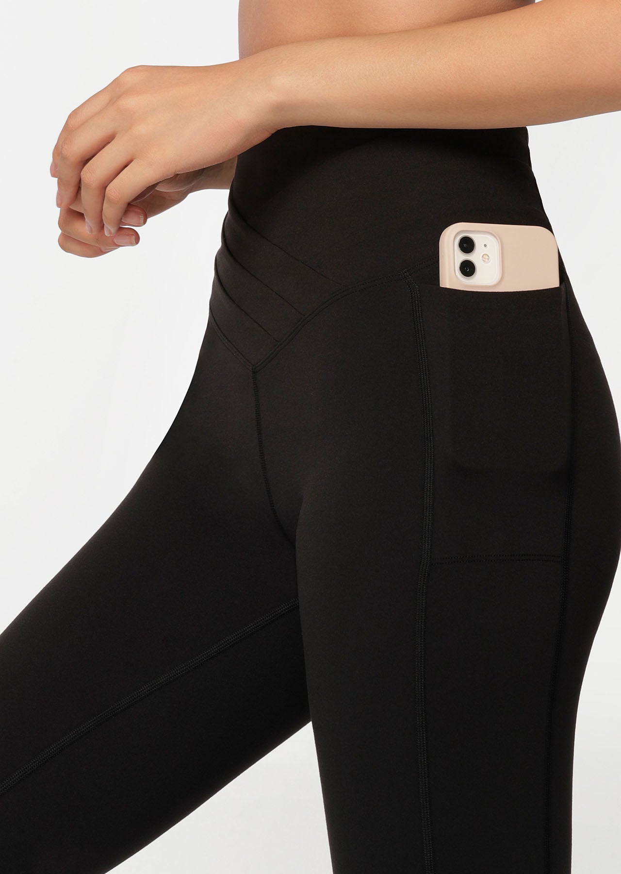 Lorna Jane Tuck Front Phone Pocket Full Length Leggings - Black
