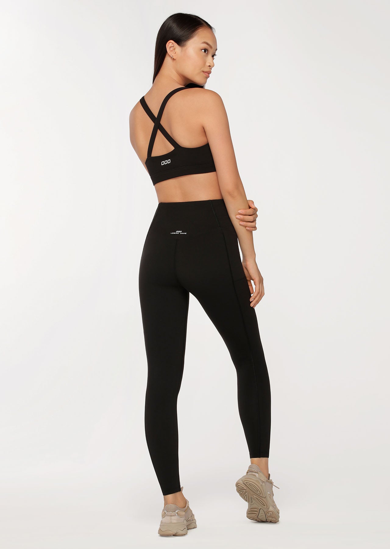 Lorna Jane Tuck Front Phone Pocket Full Length Leggings - Black