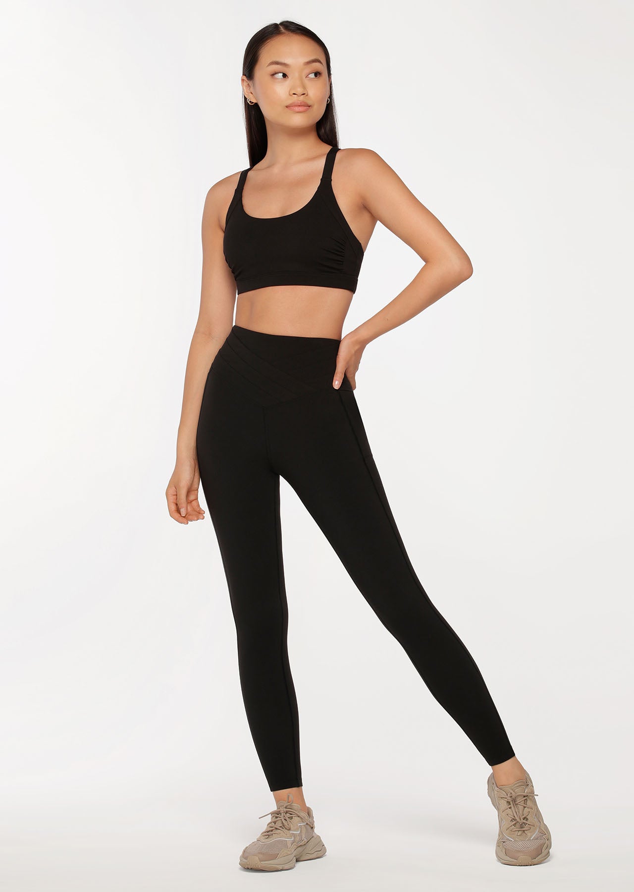 Lorna Jane Tuck Front Phone Pocket Full Length Leggings - Black