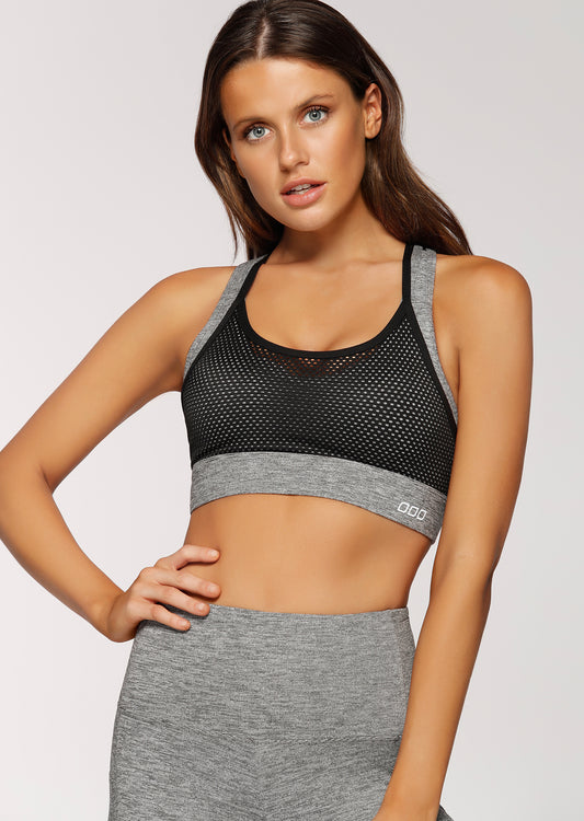 Lorna Jane Twilight Duo Sports Bra - Black Marl Stripe