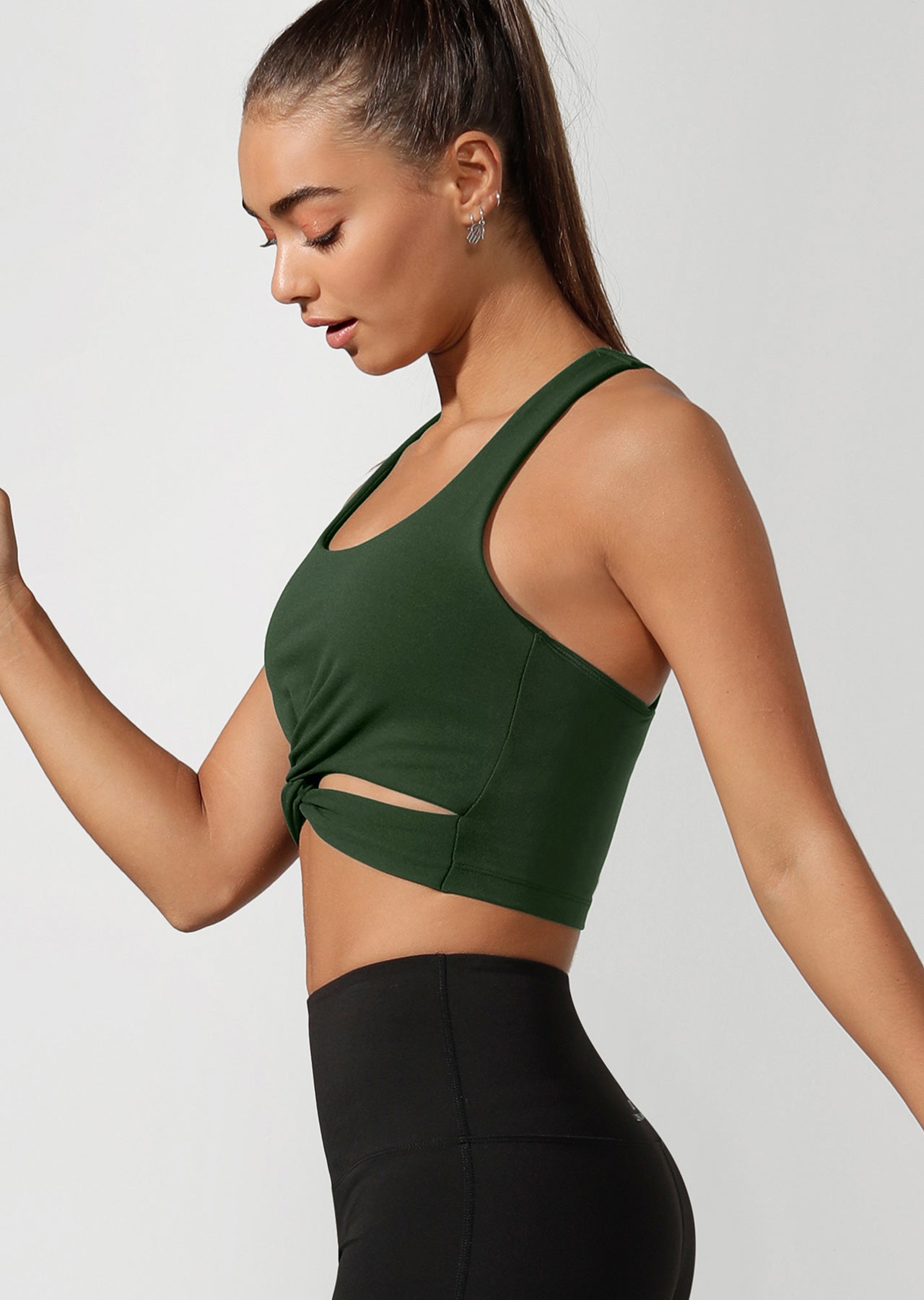 Lorna Jane Twist Long Line Sports Bra - Fig Green