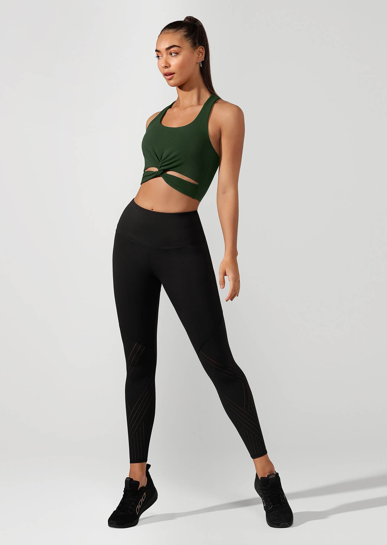 Lorna Jane Twist Long Line Sports Bra - Fig Green