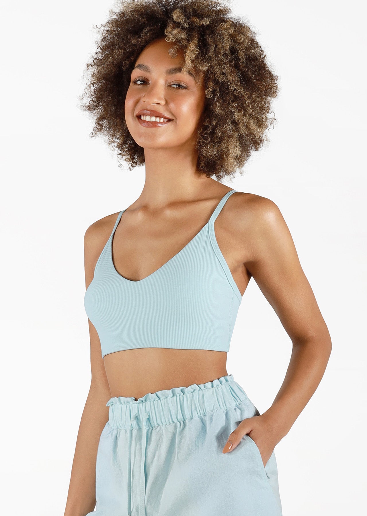Lorna Jane Unwind Ribbed Sports Bra - Morning Sky