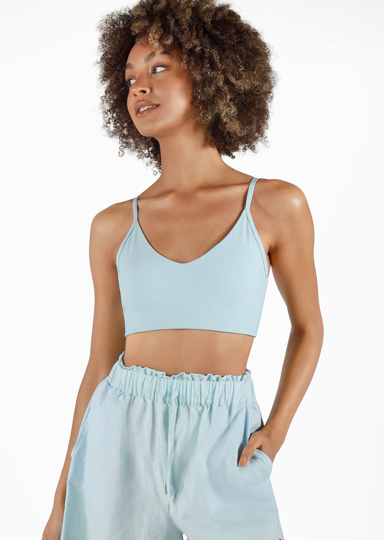 Lorna Jane Unwind Ribbed Sports Bra - Morning Sky