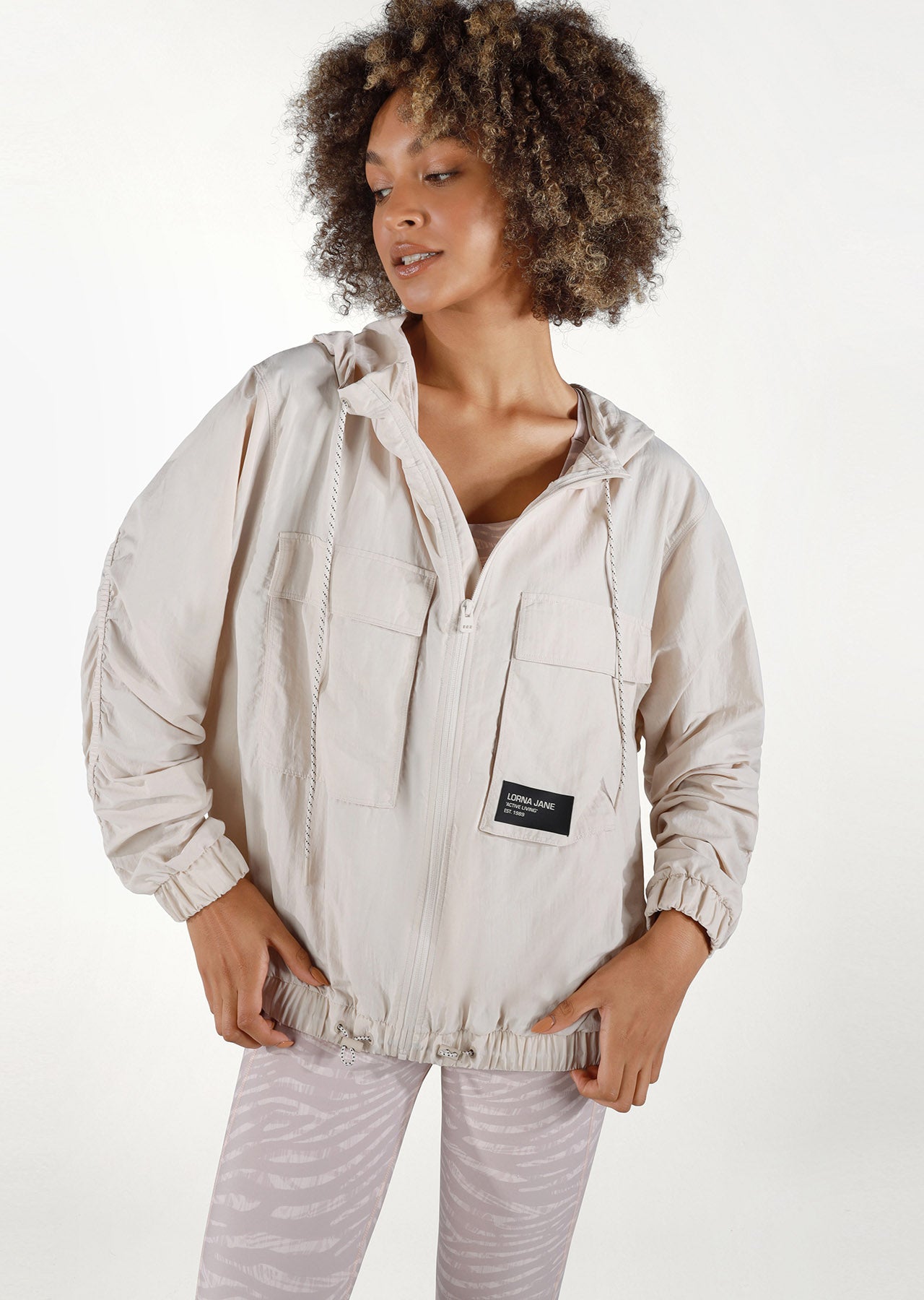Lorna Jane Utility Shirred Jacket - White Sand